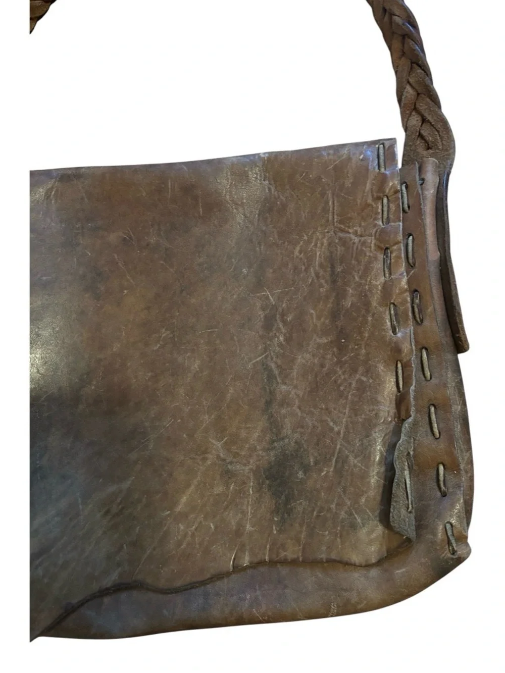 Large Brown Handmade Leather Satchel With Braided Sturdy Strap | Hippie Travel